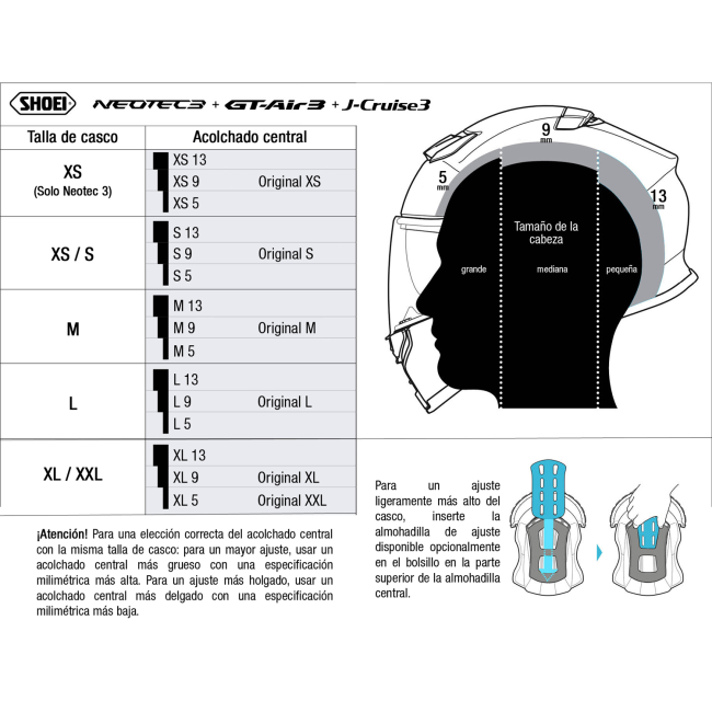 Recambio Shoei Acolchado Central Tipo Q